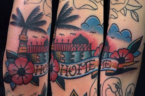 Home Banner and Palm Tree Tattoo